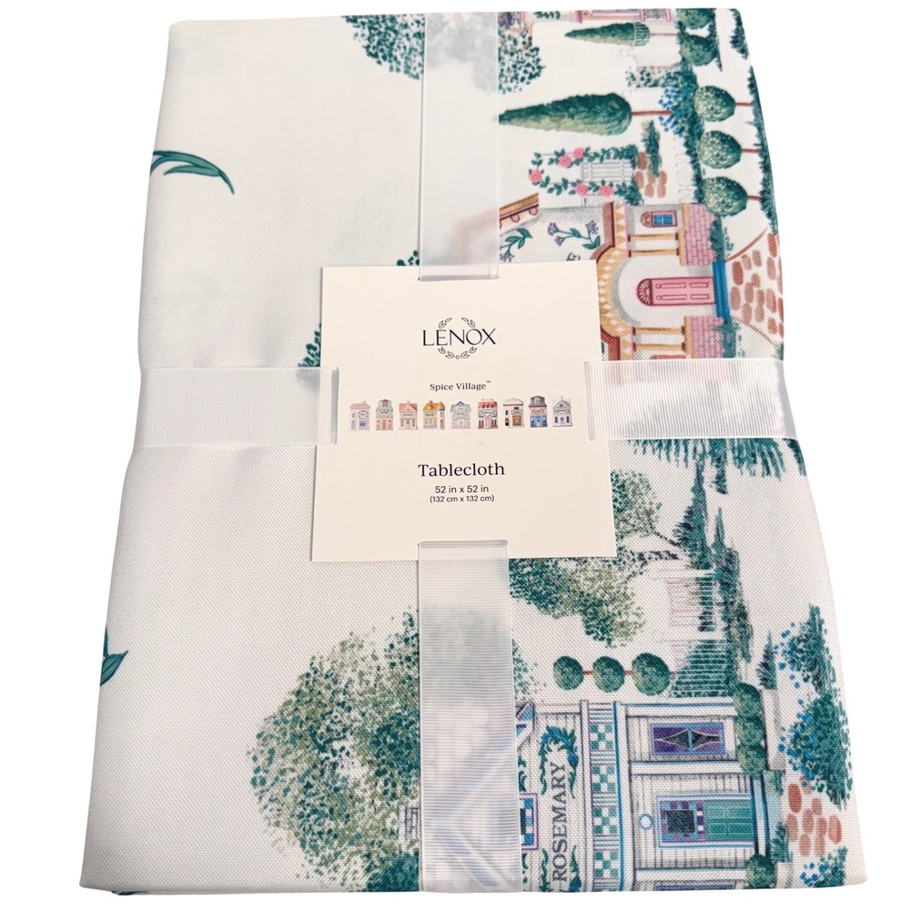 Lenox Spice Village Double Border Tablecloth 52x52" Square Cottagecore NEW